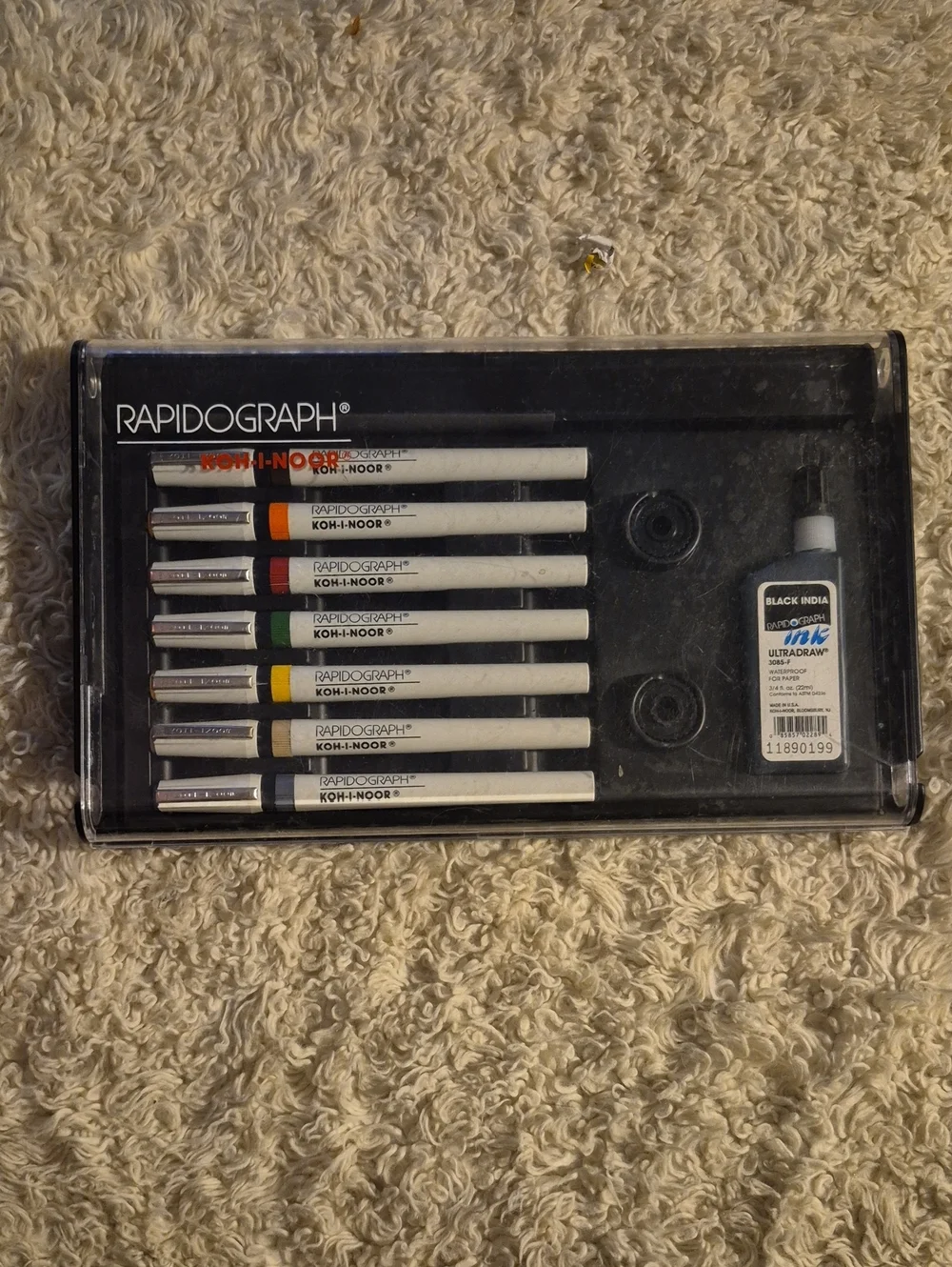 90s Koh-I-Noor Rapidograph 3165 Pen Set 7 Technicsl Art2 Pens + India Ink